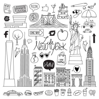 New York. Elle çizilmiş vektör set