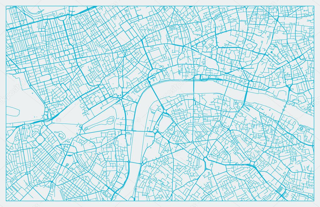 Blue and White vector city street map of London