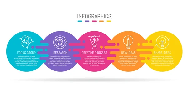 Infografika design s 5 kruh ve tvaru oblasti — Stockový vektor