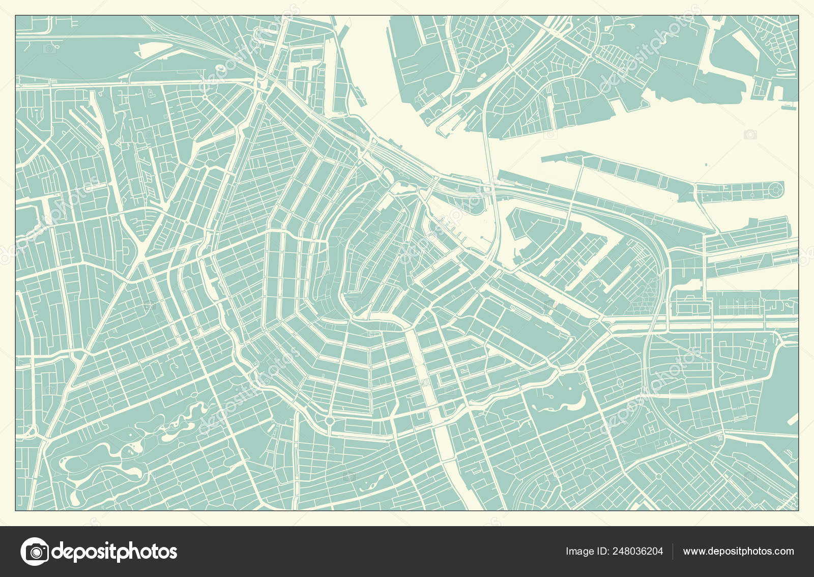 Modern Amsterdam Map In Vintage Style Vector Image By C Pingebat Vector Stock