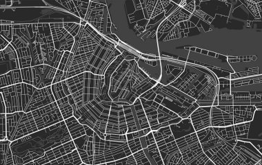 Siyah ve beyaz vektör modern şehir Amsterdam haritası