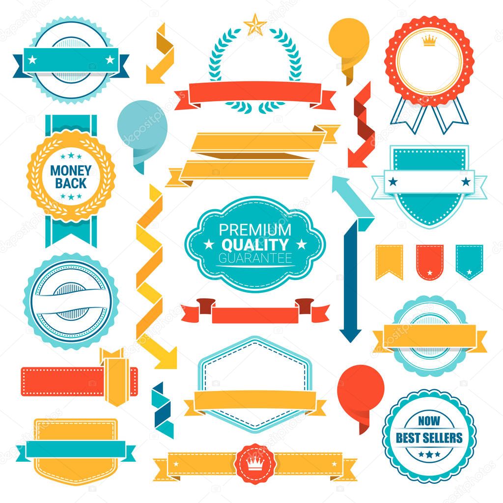 Set of retro ribbons and labels. Vector illustration