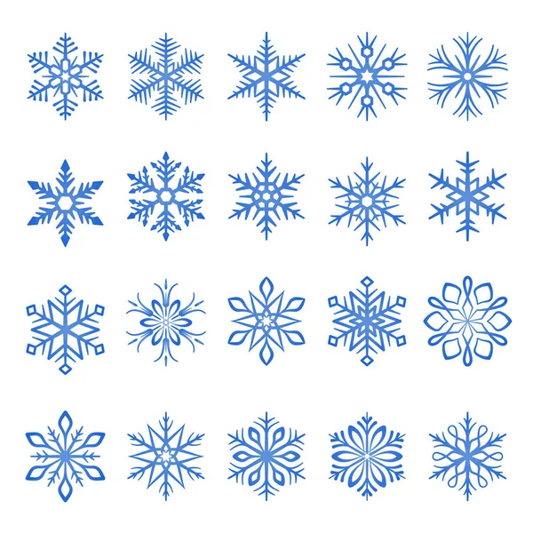 Copo de nieve línea azul iconos sobre fondo blanco — Vector de stock