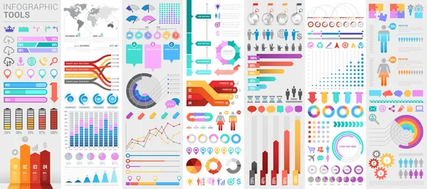 Bundle Infographic Kit Elements Charts Diagrams Workflow Flowchart Timeline Online — Stock Vector