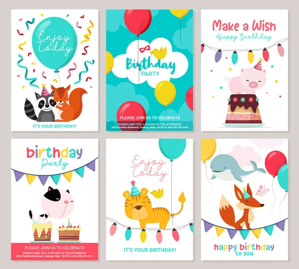 Tarjeta Felicitación Feliz Cumpleaños Plantillas Invitación Fiesta Ilustración Vectorial Estilo — Archivo Imágenes Vectoriales