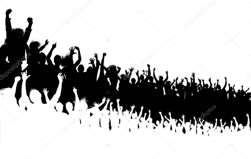Concert crowd silhouettes in two colours, black and white