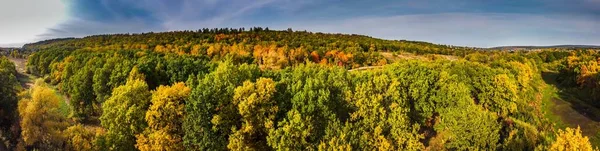 Vista Aérea Panorámica Sobre Colorido Bosque Otoño Verde Naranja Campo — Foto de Stock