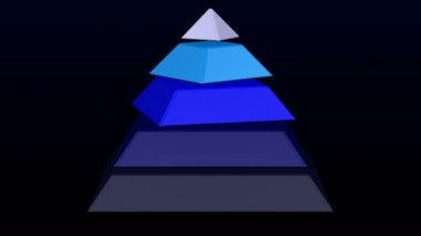 Hiyerarşi ihtiyaçlarını piramit olarak. Piramit siyah ve koyu mavi arka plan üzerinde arkanı dön. Luma mat. Loopable. 3D render.