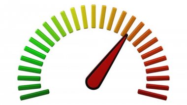 Siyah ve kırmızı ok ile yükseltme metre. Loopable. Luma mat. 3D render.