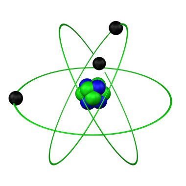 Beyaz arka plan üzerinde izole atom modeli. 3D render.