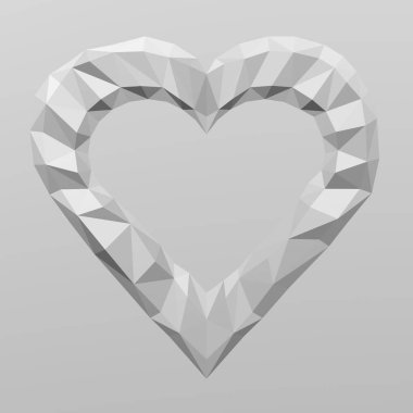 Beyaz poligonal geometrik yüzey zemin üzerinde kalp şekli. 3D render.