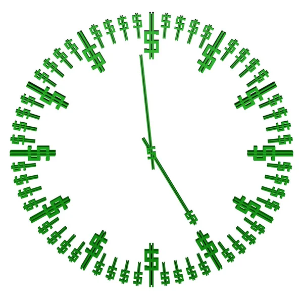 Horloge Verte Avec Signe Dollar Isolée Sur Fond Blanc Rendu — Photo