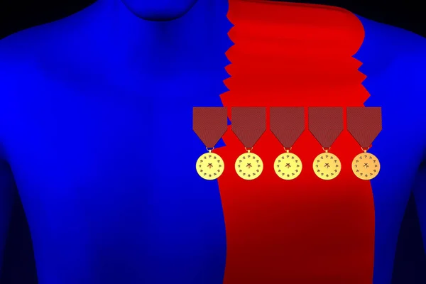 Concept Vainglory Man Man Expanded Chest Medals Rendering — Stock Photo, Image