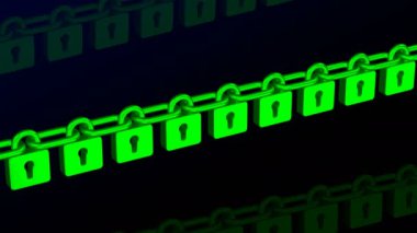 Kavram: Blockchain. Yeşil hain hareket olarak Baıları. Luma mat. Loopable. 3D render.
