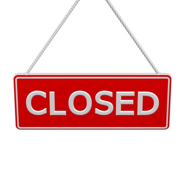 Beyaz arka plan üzerinde izole kelime kapalı, plaka. 3D render.