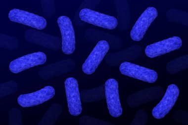 Bakteri koyu mavi zemin üzerine. Makro. 3D render.