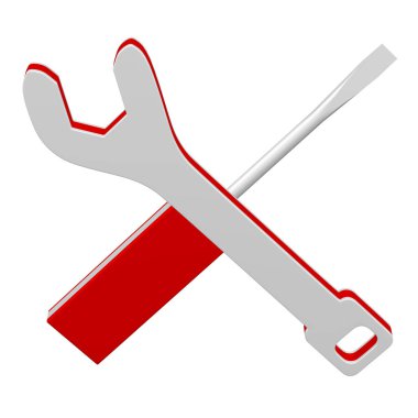 Onarım logo - tornavida ve İngiliz anahtarı, beyaz arka plan üzerinde izole. 3D render.