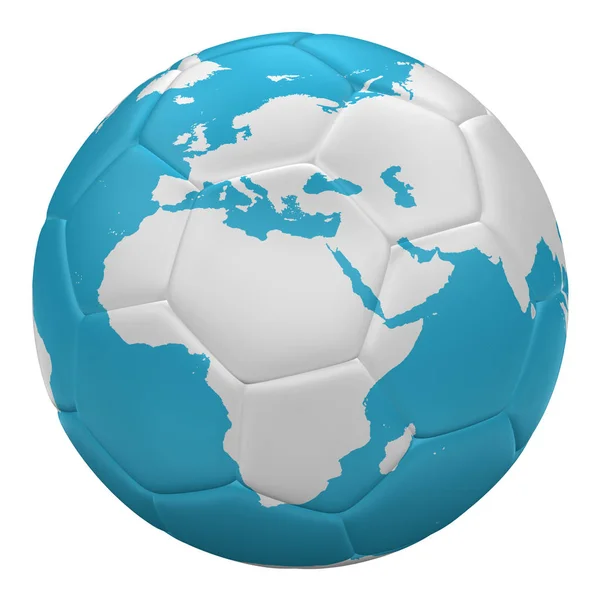 Fußball als Planet Erde. 3D-Darstellung. — Stockfoto