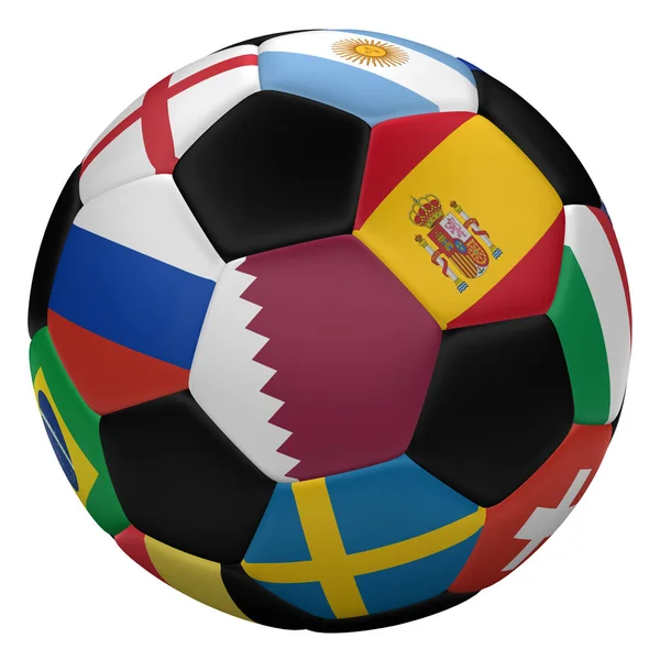 De bal van het voetbal met vlaggen. 3D-rendering. — Stockfoto