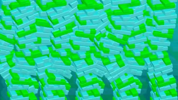 Fondo Fluctuación Torres Bloques Verdes Turquesas Doblan Loopable Renderizado — Vídeo de stock