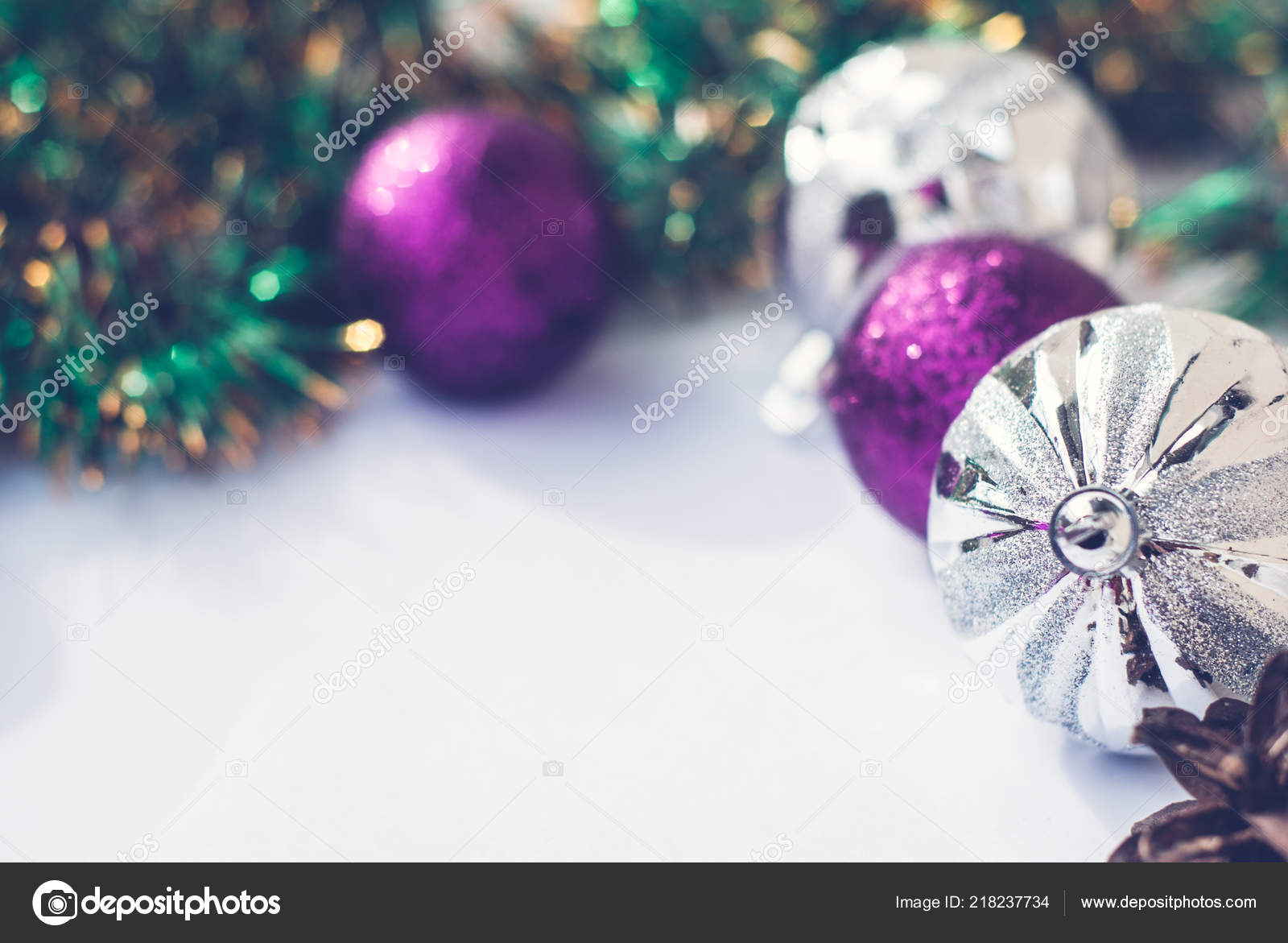 Christmas Tree Purple Silver Decorations Balls White Retro Wood