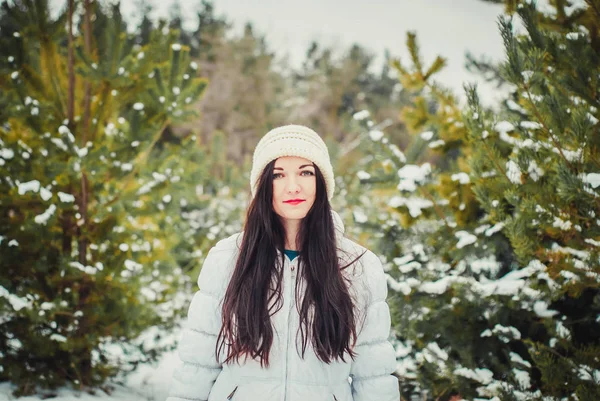 Beautiful Girl Winter Forest — Stock Photo, Image