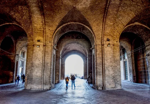 Ancient Medieval Dark Big Arches Arcades Light Middle Parma Itália — Fotografia de Stock