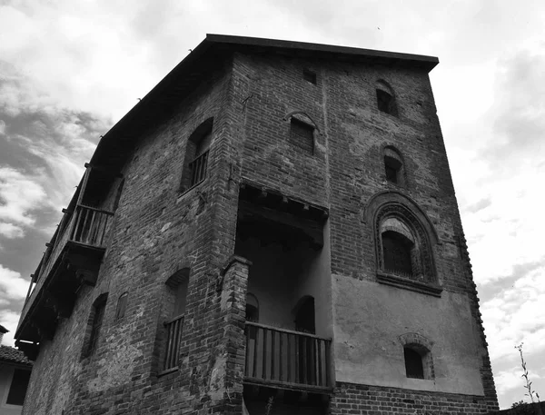 Antigua Torre Del Palacio Del Senado Pinerolo Italia Blanco Negro — Foto de Stock