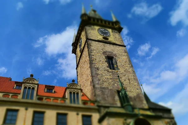 Torre Relógio Câmara Municipal Velha Praga República Checa Com Céu — Fotografia de Stock