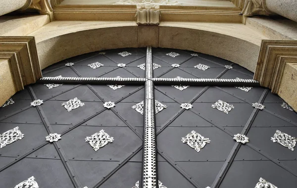 Porta Principal Decorada Antiga Basílica Assunção Mosteiro Strahov Praga República — Fotografia de Stock