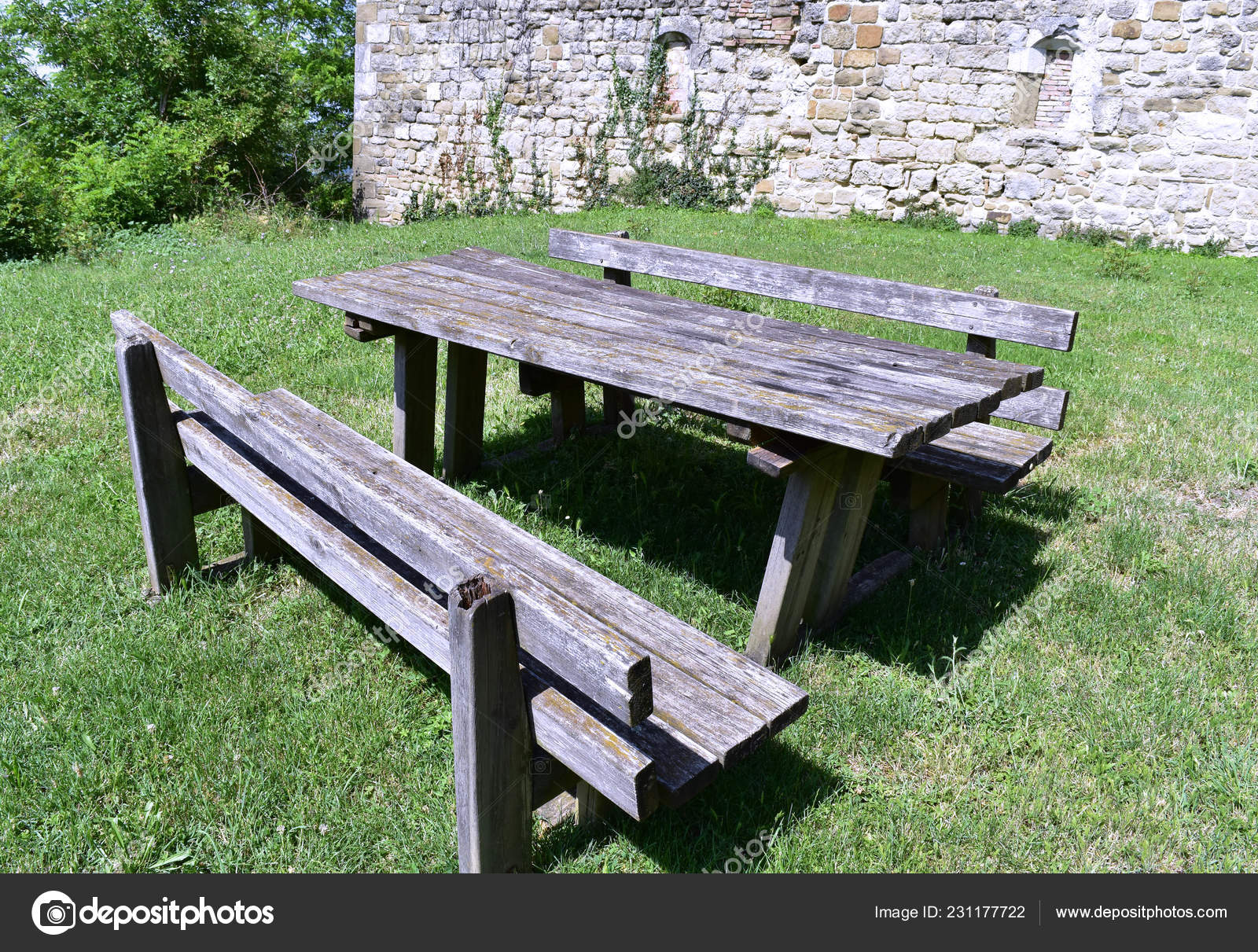 Old Wooden Table Benches Stock Photo C Hydra Viridis 231177722