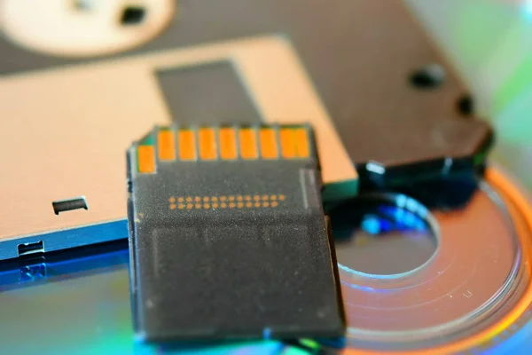 Floppy Disk Dan Kartu Memori Efek Tilt Shift Diterapkan Makro — Stok Foto