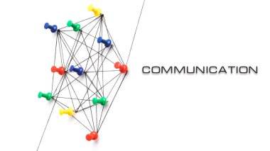 Beyaz arka plan üzerinde itme pimleri izole iletişim kavramı