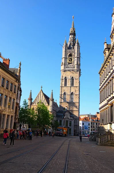 Ghent Bélgica Maio 2018 Vista Incrível Para Torre Belfort Catedral — Fotografia de Stock