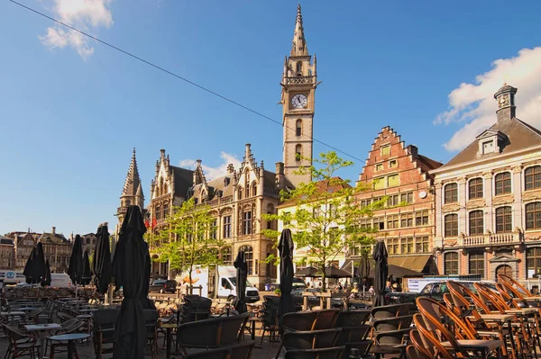 Γάνδη Βέλγιο Μαΐου 2018 Καταπληκτική Αγορά Σιταριού Ολλανδικά Korenmarkt Πύργος — Φωτογραφία Αρχείου