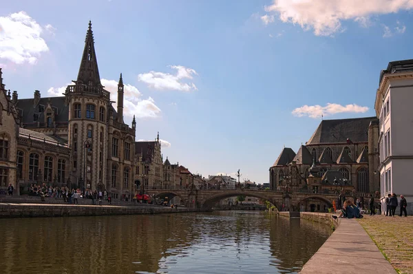 Gand Belgique Mai 2018 Pont Michael Pierre Sint Michielsbrug Dessus — Photo