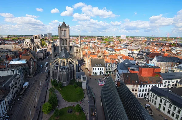 Vue Aérienne Gand Depuis Beffroi Église Saint Nicolas Beaux Bâtiments — Photo