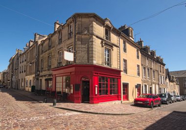Bayeux, Normandy, Fransa Calvados bölümü Ortaçağ şehir tipik bir sokak köşesinde.