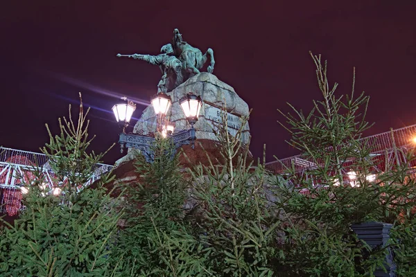 Marché Noël Sur Place Sophia Kiev Ukraine Monument Célèbre Hetman — Photo