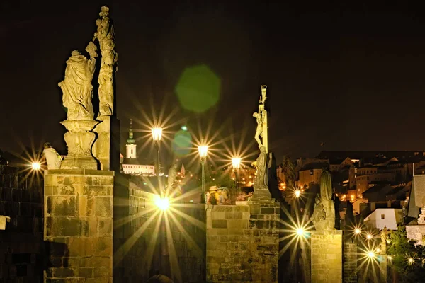 Scenic View Famous Charles Bridge Historic Statues Buildings Landmarks Old — Stock Photo, Image