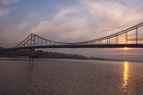 Panorama Panoramico Ampio Angolo Del Fiume Dnipro Argine Ponte Pedonale — Foto Stock