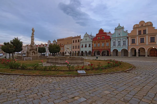 Telč Republika Czeska Sierpień 2018 Szeroki Kąt Pochmurne Rano Krajobraz — Zdjęcie stockowe