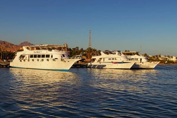 Dahab Egypte Januari 2019 Witte Cruiseschepen Afgemeerd Haven Dahab Pittoreske — Stockfoto