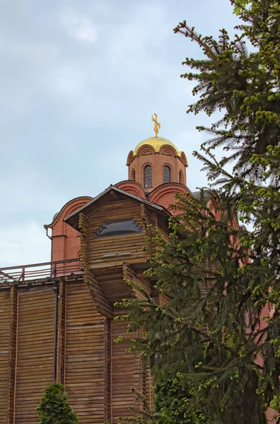 Church with golden dome on the top of the Golden Gate. It was the main gate in ancient Kyiv, the capital of Kievan Rus\'. Famous touristic place and travel destination. Sping morning view