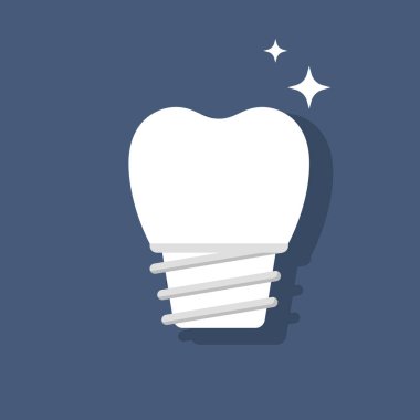 Diş implantı. Diş restorasyonu. Seramik veya porselen diş. Düz izole illüstrasyon vektör.