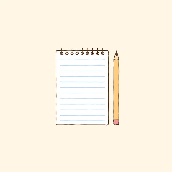 Notebook en gele potlood. Hand getekende vector kunst illustratie. — Stockvector