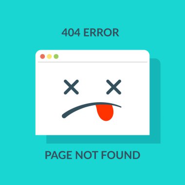 404 hatası. Sayfa bulunamadı veya web sitesi inşaat veya tarayıcı ile ölü emoji gibi bakım altında kavramı. Düz en az eğilim modern basit logo grafik tasarım karikatür.