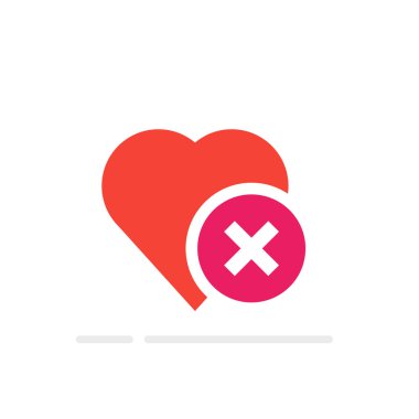 Kalp kene simgesi, çapraz sembolü ile sağlıklı kalp. Vektör çizim, düz çizgi film. Hasta sağlık reddeden fikir.