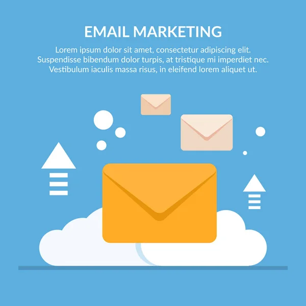 Concept de marketing par courriel. Enveloppes de courrier sur fond de nuage. Envoi d'informations. Illustration vectorielle plate isolée . — Image vectorielle