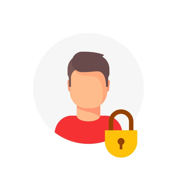 Prywatnej ochrony konta osobistego lub zablokowane wektor ikona, płaskie kreskówka osoba profil zabezpieczony z zamkniętej kłódki, zablokowane konto użytkownika, ikonę użytkownik prywatny, bezpieczny lub bezpieczne dane, odmowa dostępu — Wektor stockowy